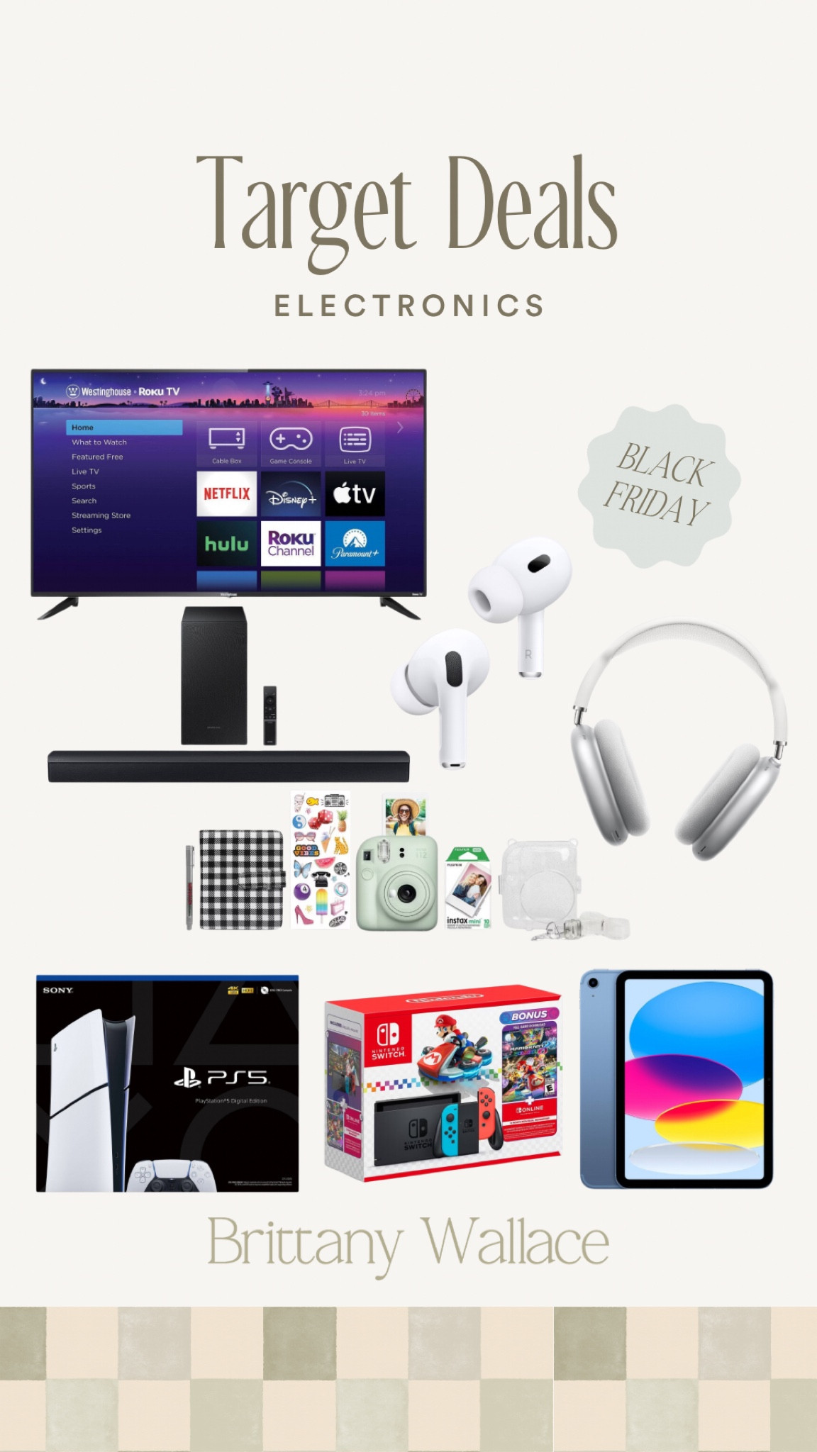 Target electronics on sale for Black Friday! 
apple airpods, airpod max, roku flat screen, ipad, ps5, nintendo switch, polaroid camera, electronics sale, black friday deals 

#LTKCyberWeek #LTKSaleAlert
