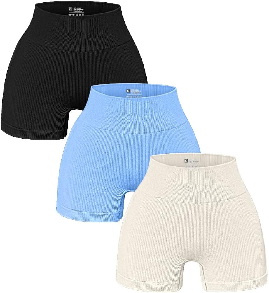 OQQ Women's 3 Piece Yoga Shorts Ribbed Seamless Workout High Waist Athletic Leggings | Amazon (US)