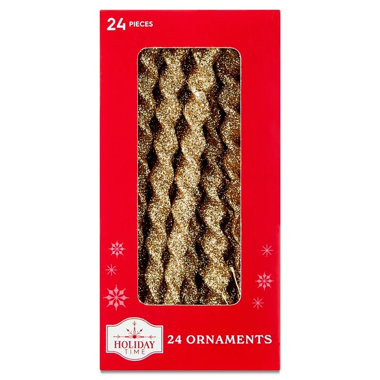 Gold Glitter Icicle Christmas Ornaments, 5.3", 24 Count, by Holiday Time | Walmart (US)