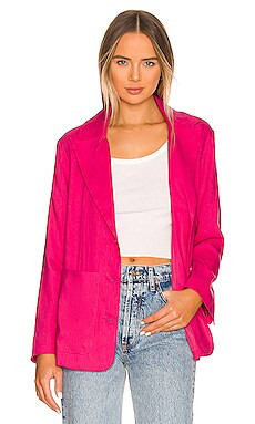 MONROW Oversized Linen Blazer in Raspberry from Revolve.com | Revolve Clothing (Global)
