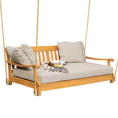 Sonoma Lane Forney Teak Outdoor Swing Daybed with Oyster Cushion | Target