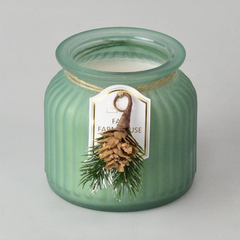 Mainstays Fall Farmhouse Scented 2-Wick Ribbed Green Jar 17.5oz with pick | Walmart (US)