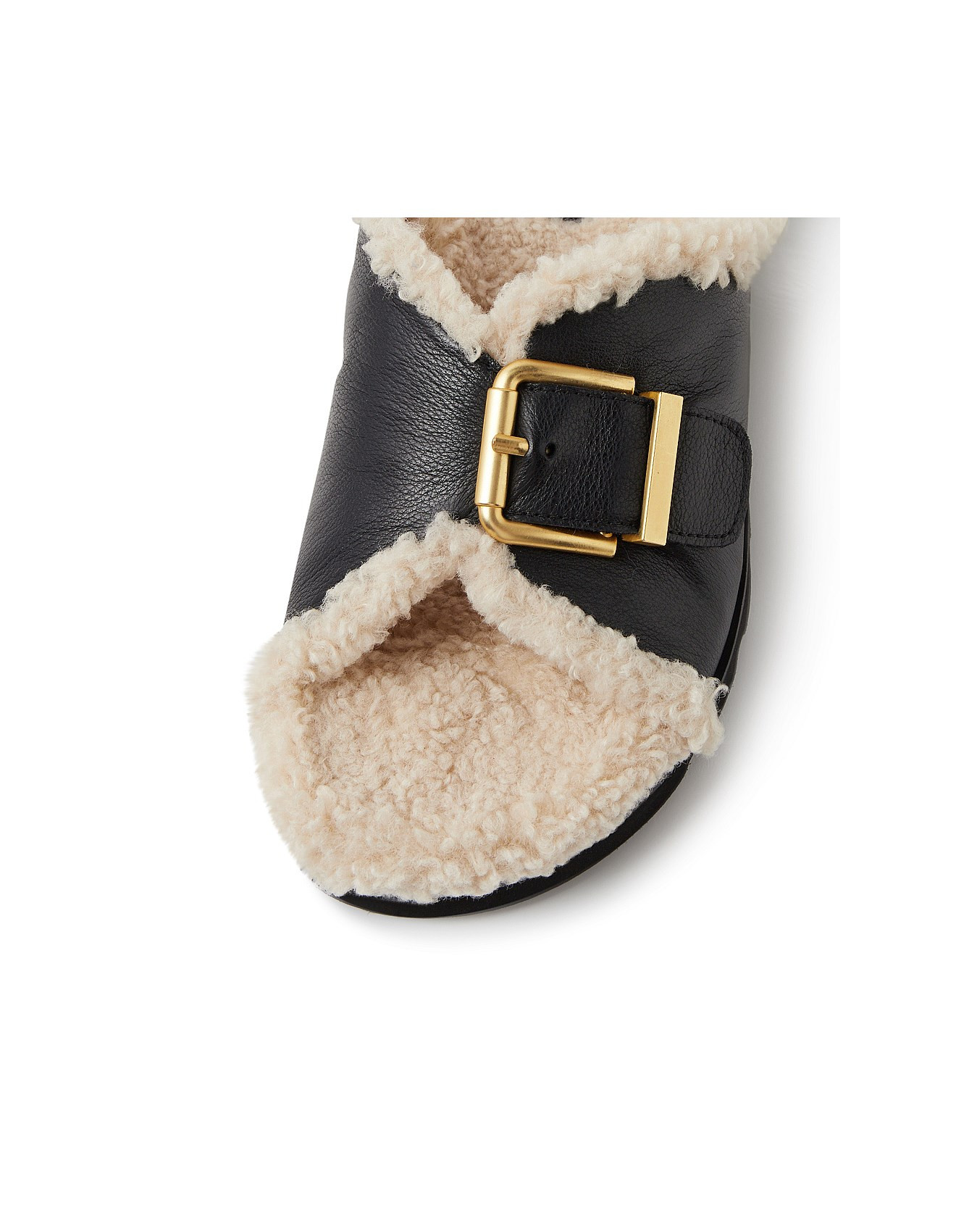 Esme Black Cream Leather-Shearling Slides | David Jones (Australia & New Zealand)