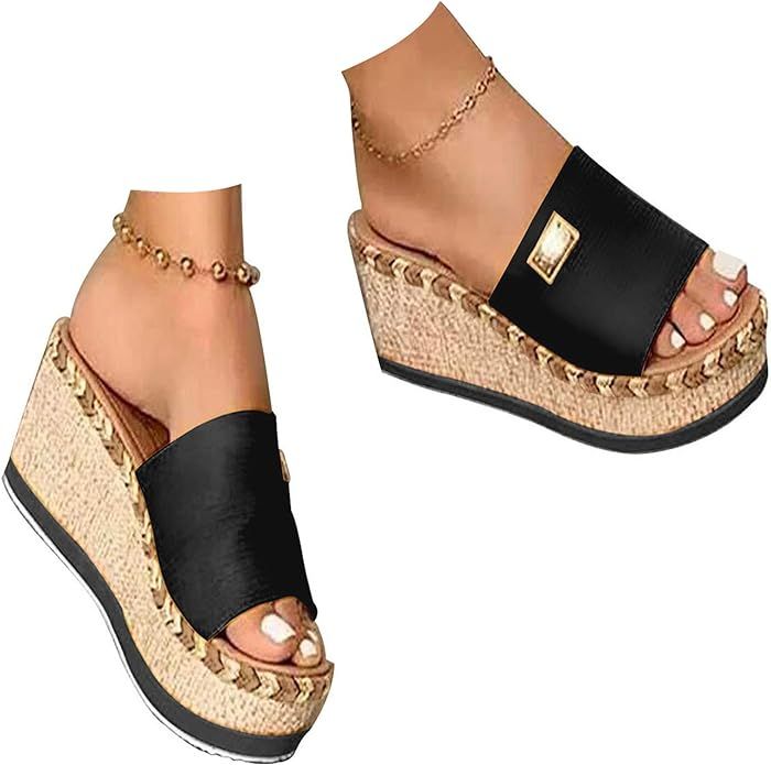 EADINVE Women's Sandals Casual Summer Wedge Peep Toe High Heel Platform Mules Flat Shoes Non-Slip... | Amazon (US)