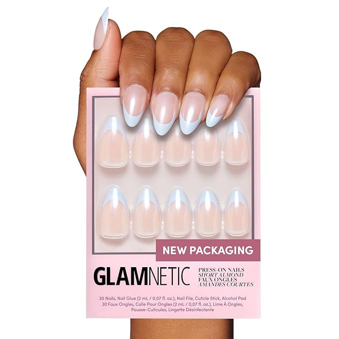 Glamnetic Press On Nails - Blueberry Icing | Short Almond Baby Blue French Tip Fake Nails with a ... | Amazon (US)