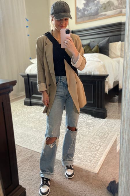 The easiest trendy looking ain’t gonna take no s*** lewkkkkkk!!! Loving this blazer such a great price so cozy . I sized up to medium for oversized fit!! I’d say it’s already oversized. Fav Abercrombie jeans Nike funk low black Marc jacobs crossbody! 

#LTKsalealert #LTKstyletip #LTKitbag