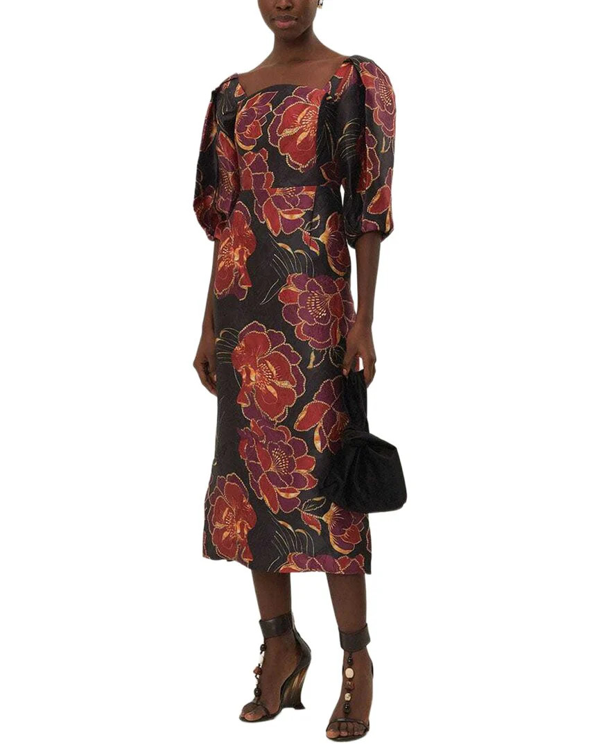 FARM Rio Shiny Chita Black Short Sleeve Midi Dress | Shop Simon