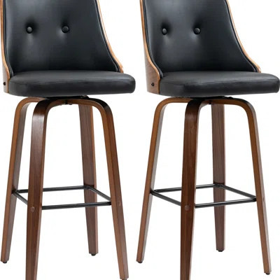 2 Bar Height Stools, Black. Pu Leather Swivel With Footrest & Back. Solid Wood Legs For Stability 2Pcs Stools A Stylish Feature | Wayfair North America