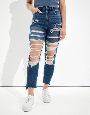AE Stretch Ripped Curvy Mom Jean | American Eagle Outfitters (US & CA)