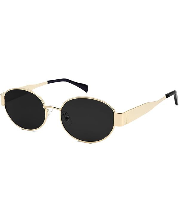 Trendy Retro Oval Sunglasses for Women Gold Fashion Designer Shades Vintage 90s Style Classic Sun... | Amazon (US)