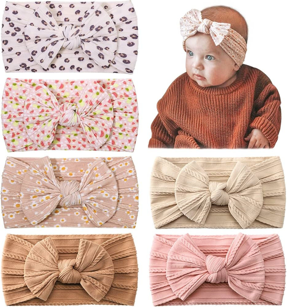 jollybows 6pcs Baby Nylon Headbands Hair Bow Elastics Hairbands Hair Accessories for Baby Girls N... | Amazon (US)