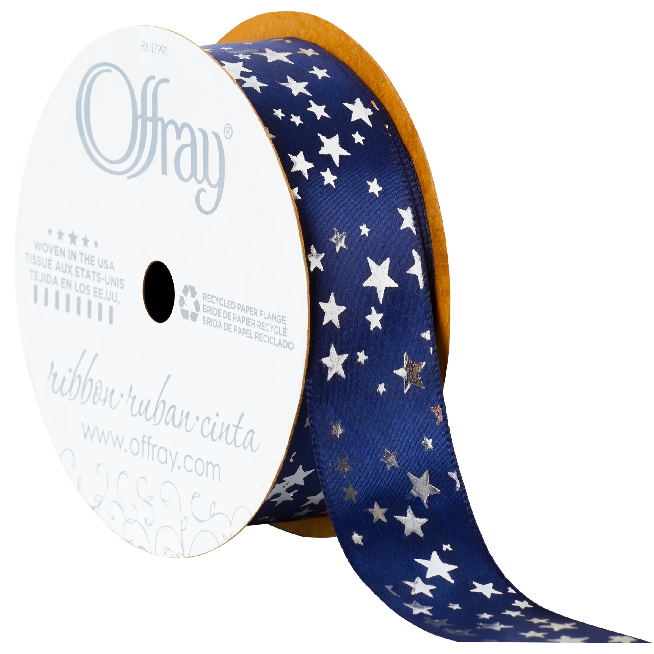 Offray Ribbon, Navy 7/8 inch Silver Stars Satin Ribbon, 9 feet | Walmart (US)