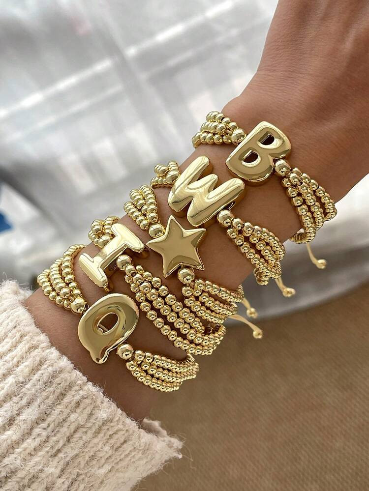 1pc Fashionable Elegant Delicate Luxury Copper 26 Letter Multilayer Braided Bracelet, Suitable Fo... | SHEIN