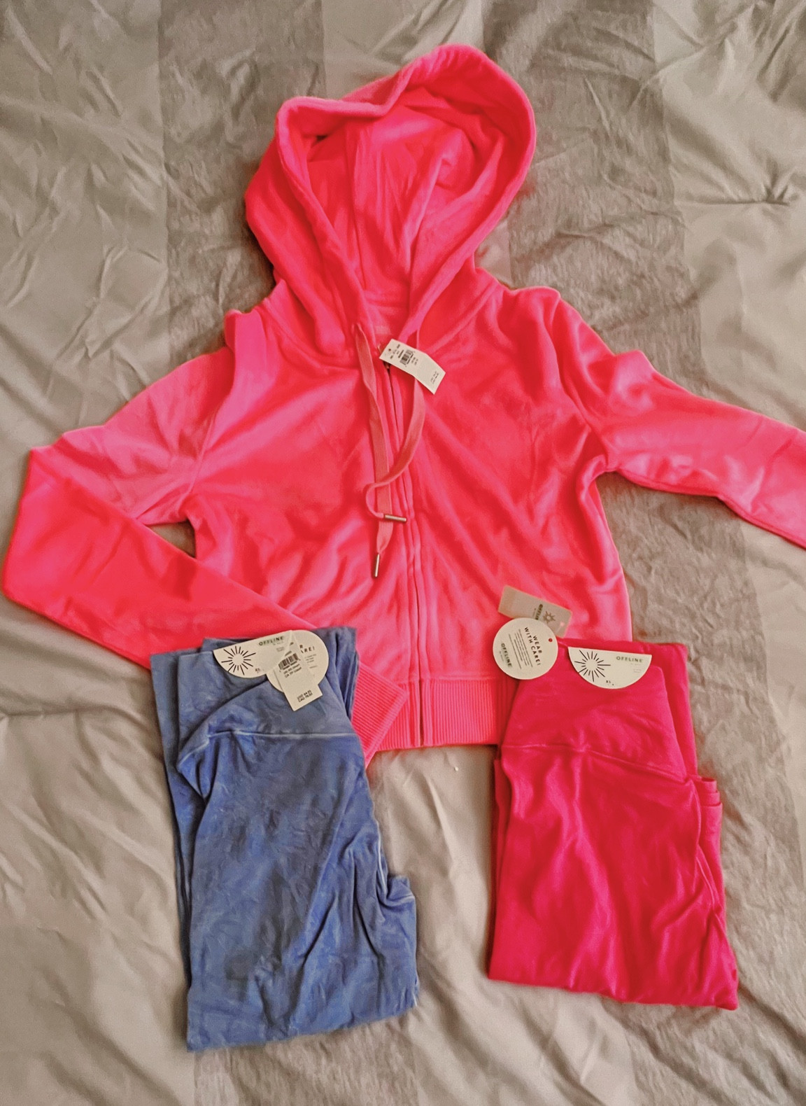 aerie yoga pants and velour cropped sweatshirt (loungewear, travel outfit, comfortable clothing, athleisure) 

#LTKFind #LTKtravel #LTKfit