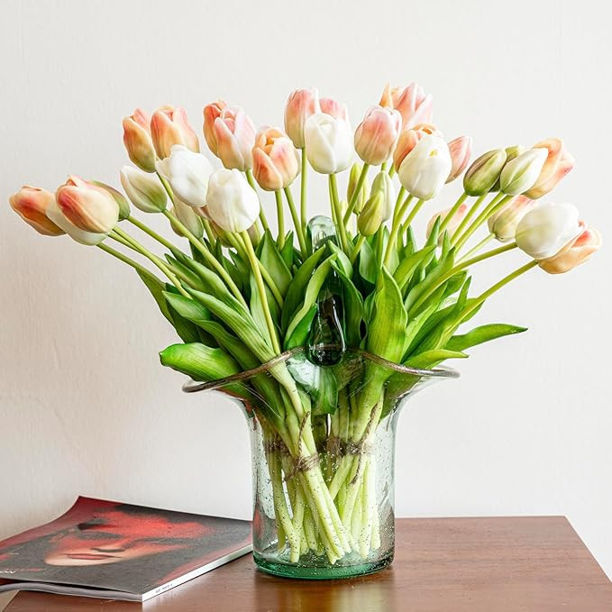 40pcs Artificial Tulips Flowers,Soft Touch Latex Bouquet,Fake Tulips for Office Wedding Party Hom... | Amazon (US)