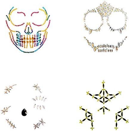 Mardi Gras Day of The Dead Skull Temporary Rhinestone Face Tattoo,Face Gems Stickers Jewels for H... | Amazon (US)