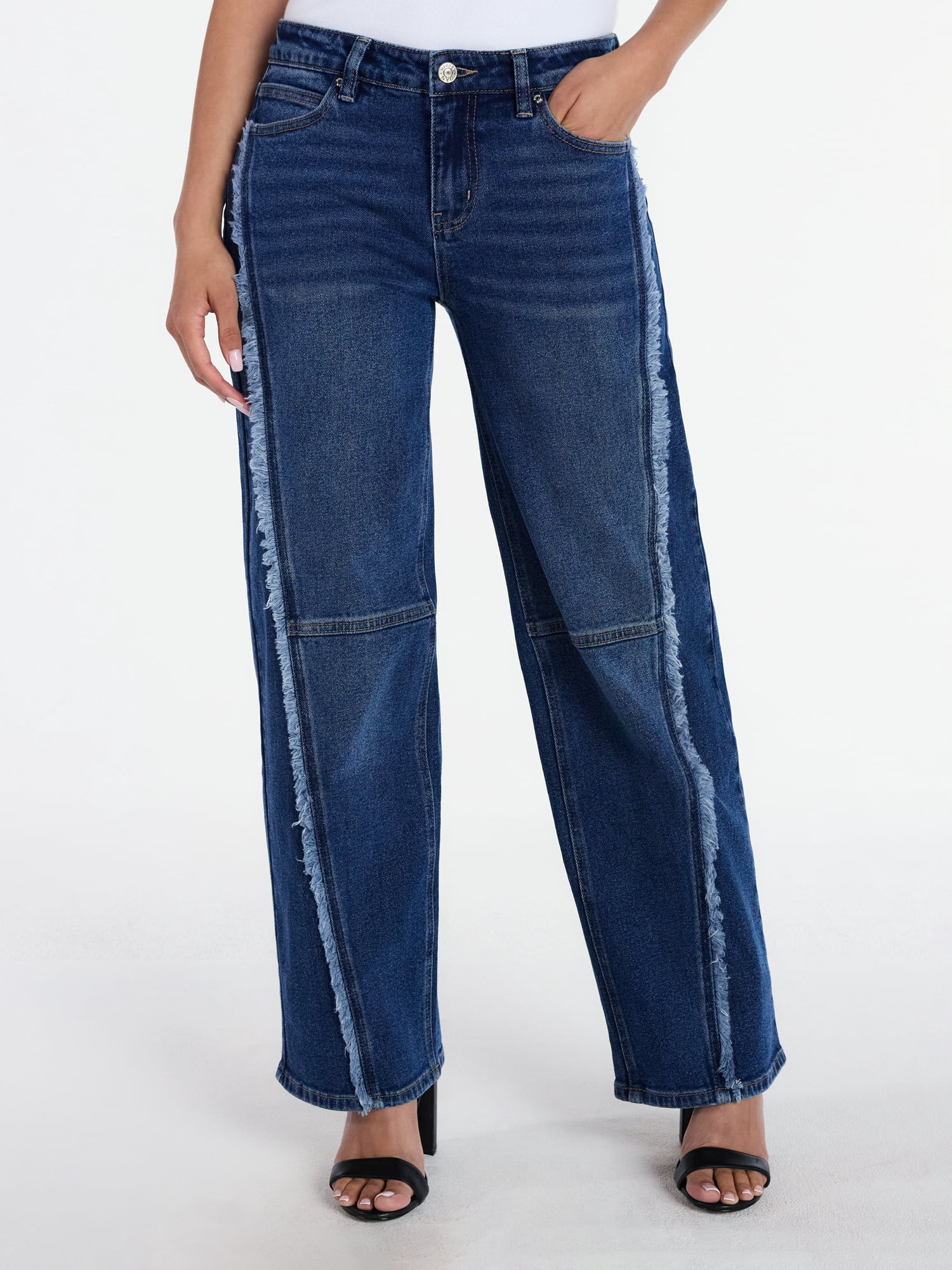 Madden NYC Women’s Wide Leg Ankle Jeans with Frayed Seam, 26” Inseam, Sizes 00-18 | Walmart (US)
