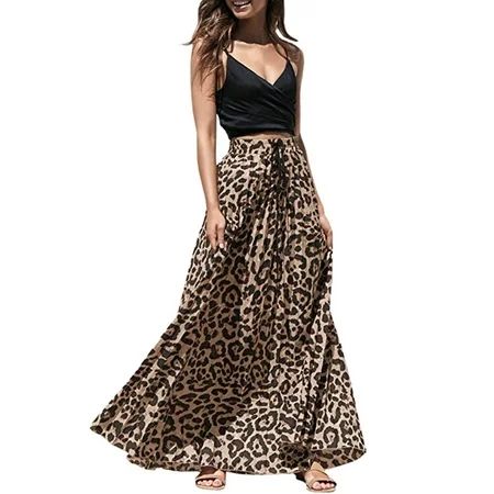 Womens High Long Pleated Bohemian Drawstring Print Waisted Leopard Skirt Skirt | Walmart (US)