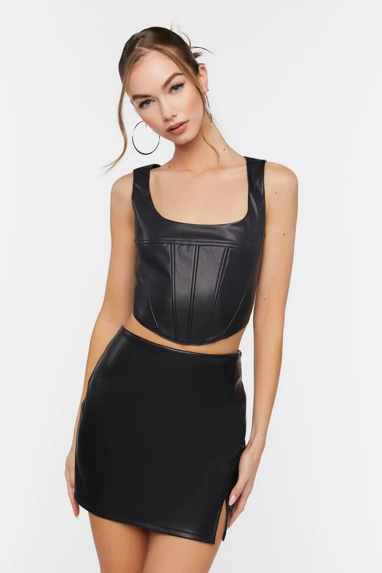 Faux Leather Crop Top & Skirt Set | Forever 21 | Forever 21 (US)