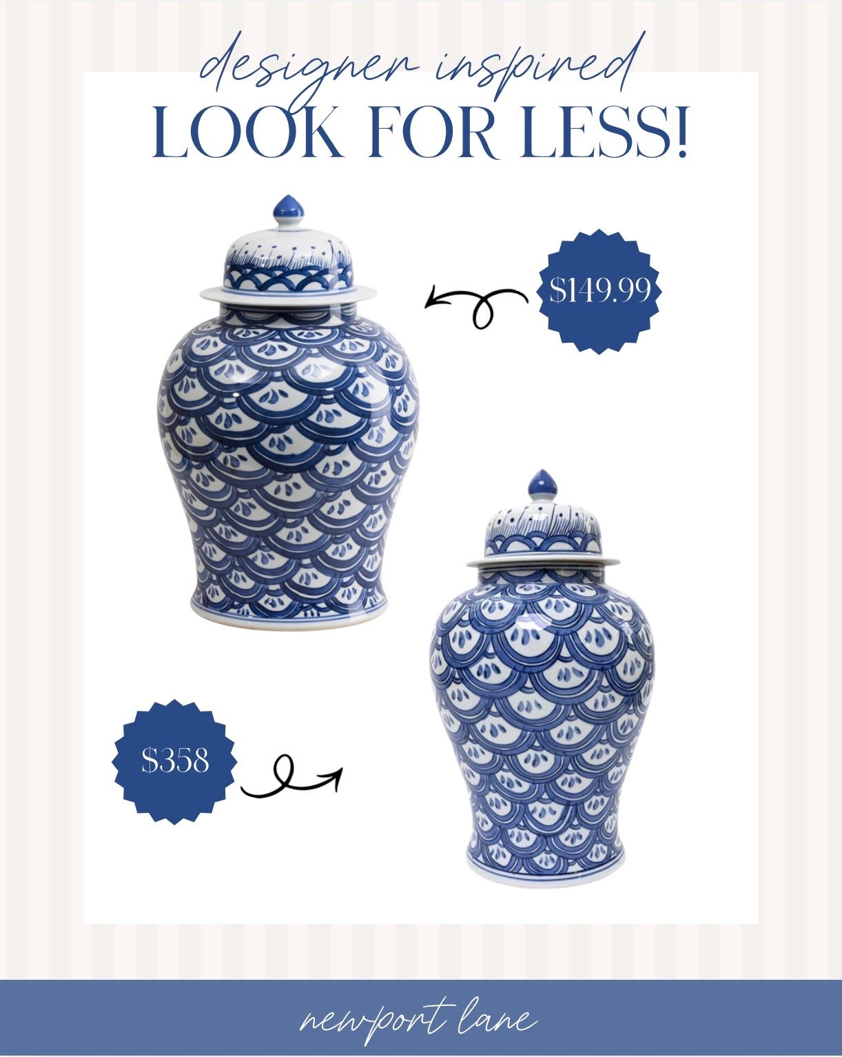 The oversized blue and white ginger jar look for so much less and it is absolutely stunning 🌊 Ginger jars are such a timeless coastal and chinoiserie home decor staple and this look for less version is just gorgeous. The classic blue and white pattern, the beautiful oversized silhouette, the overall elegance is so perfectly done for a fraction of the designer price.