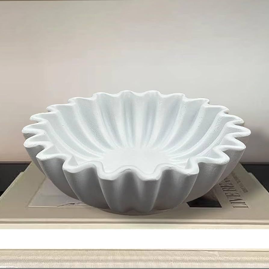 10 Inch Fluted Ruffle Decorative Bowl, Scalloped Bowl Resin Decorative Bowl, Decorative Trays Fru... | Amazon (US)