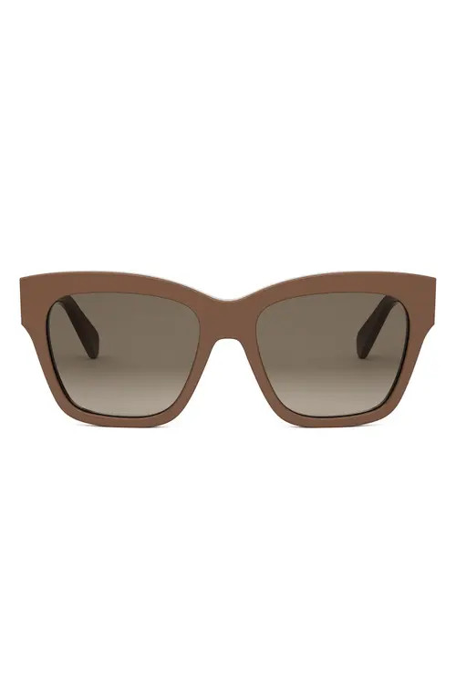 CELINE Triomphe 55mm Round Sunglasses in Shiny Light Brown /Brown at Nordstrom | Nordstrom
