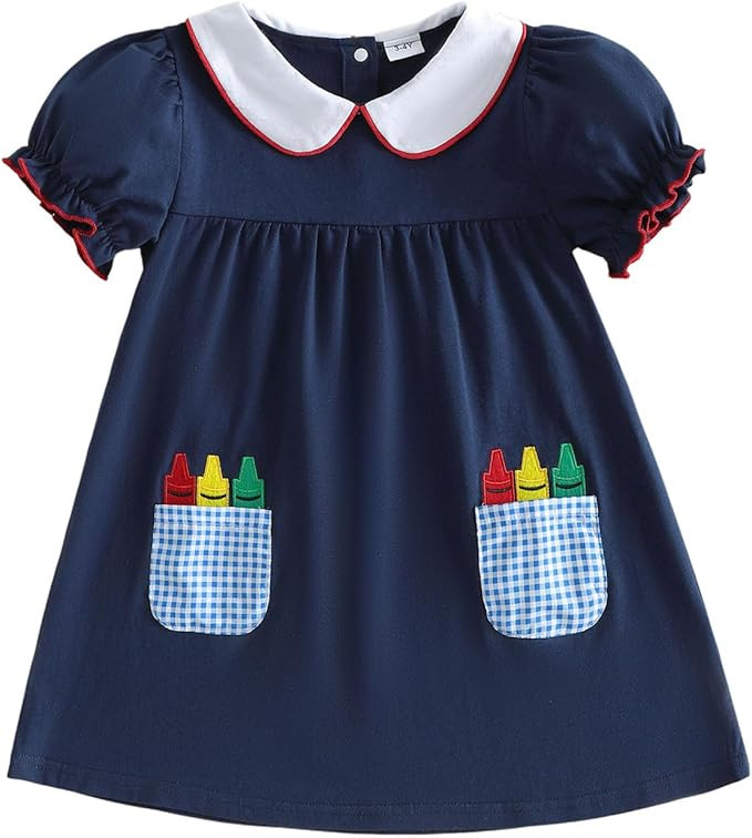 Fathers Day Baby Girl Outfit Toddler Smocked Dress I Love Daddy Embroidered Stripes Dresses Cute ... | Amazon (US)