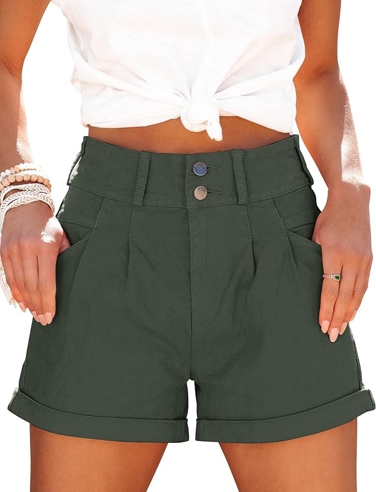 Womens Relaxed Fit Casual High Waist Pocketed Denim Shorts | Amazon (US)