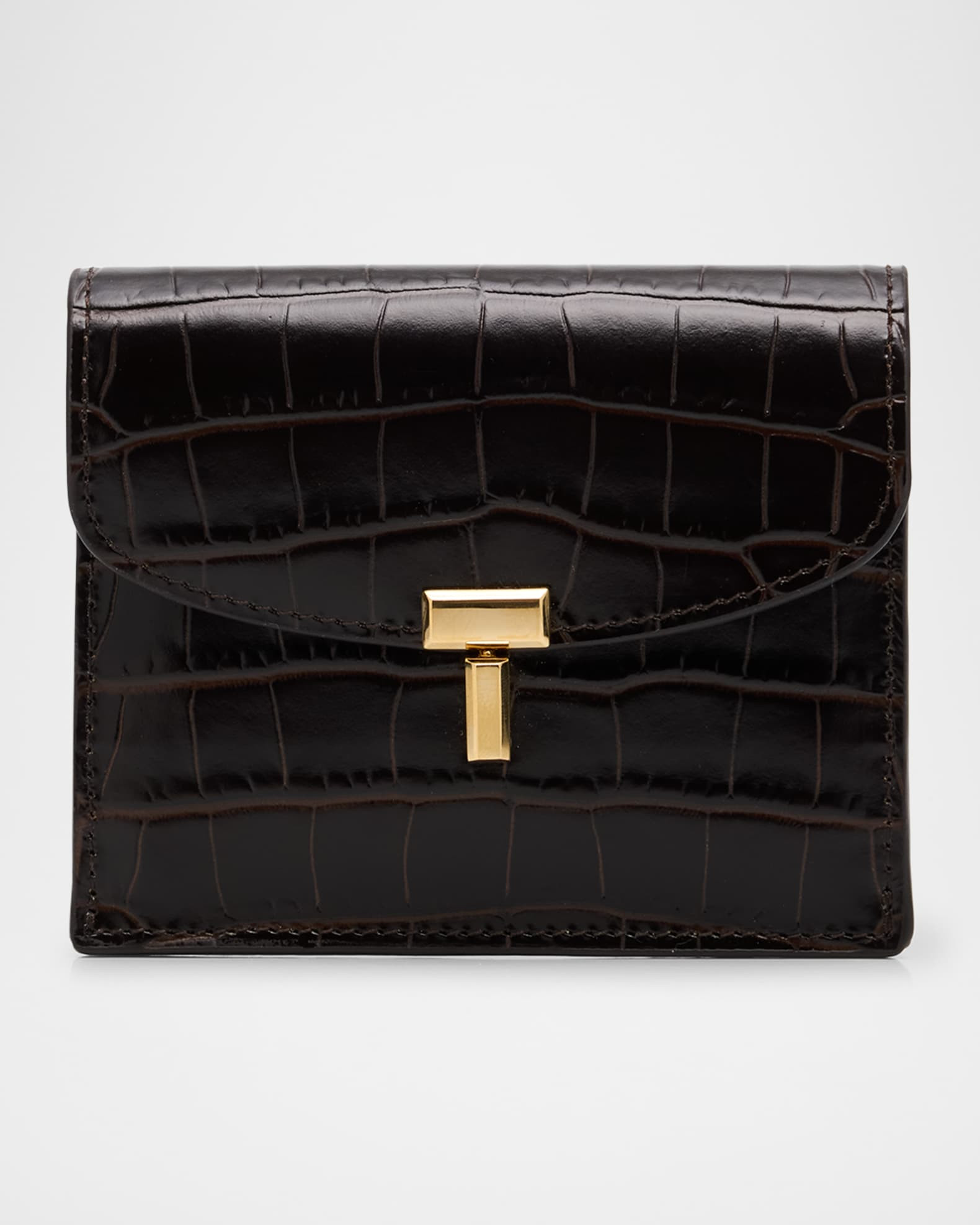 T-Lock Croco-Embossed Leather Card Holder | Neiman Marcus