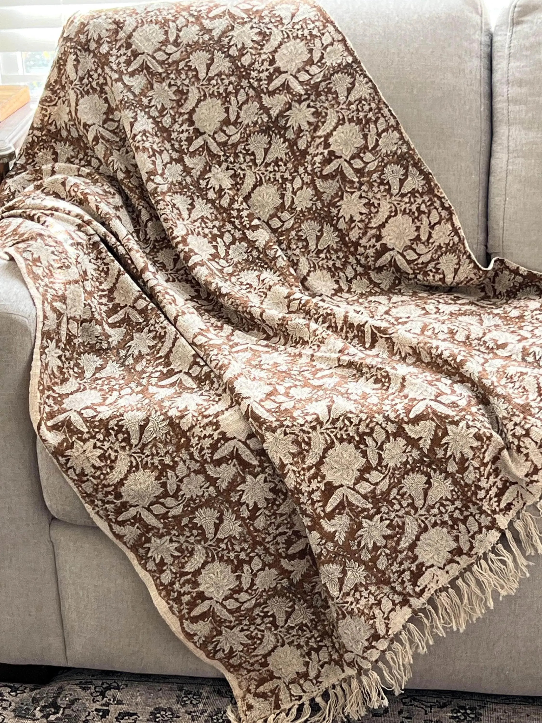 Hand Block Print Cotton Throw Blanket – Rustic Floral Sofa Decor (52"x70") | Etsy (Global)