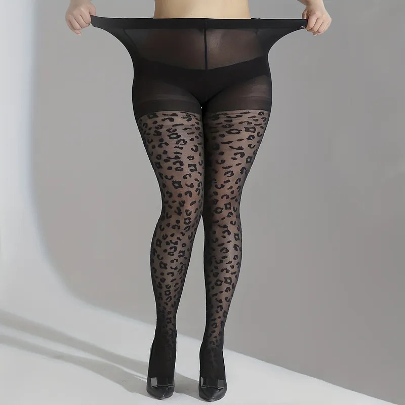 Plus Size Sexy Stockings, Women's Plus Leopard Patterned Solid Stretchy High Rise Semi Sheer Comf... | Temu Affiliate Program