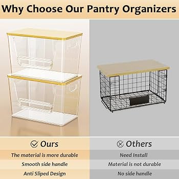 Delamu 2 Set Pantry organizers and Storage, kitchen organizers and storage with Bamboo Top, Stack... | Amazon (US)