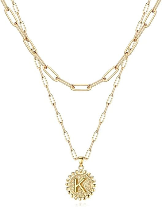 Ursteel Layered Initial Necklaces for Women - 14K Gold Plated Dainty Layering Paperclip Chain Nec... | Amazon (US)