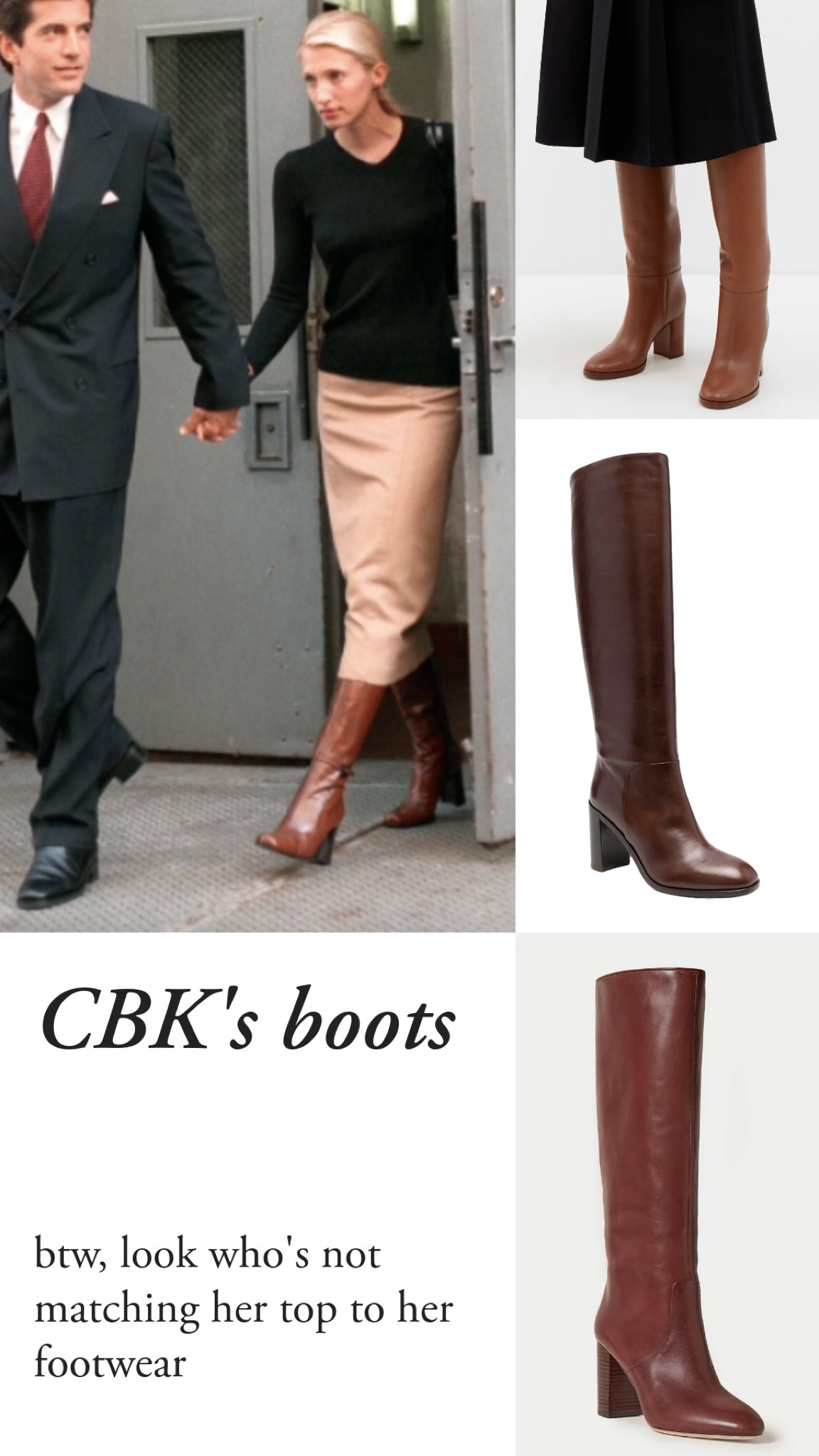 I love Caroline Bessette Kennedy’s style – she’s the patron saint of the old money aesthetic. 

Here, she’s wearing boots with a narrowly square toe and a block heel. I found boots with a similar vibe for today. 

I went with an almond toe because square toes now are more dramatic than hers and have a trendier look.

#LTKshoecrush #LTKSeasonal #LTKworkwear