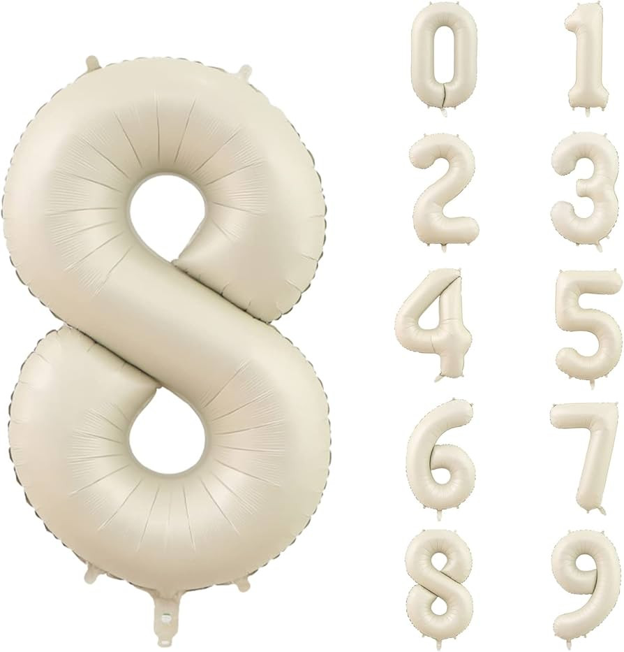 40 Inch White Sand Number Balloon Giant Foil Helium Cream Balloons for Kids 8th 18th Birthday Par... | Amazon (US)