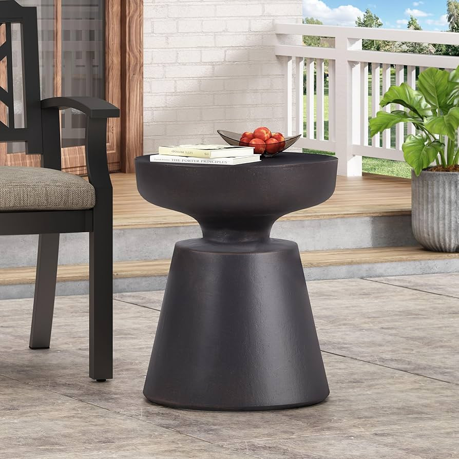 Outdoor Concrete Side Table Faux Stone End Table, Round Outdoor Accent Tables, Garden Stool Plant... | Amazon (US)