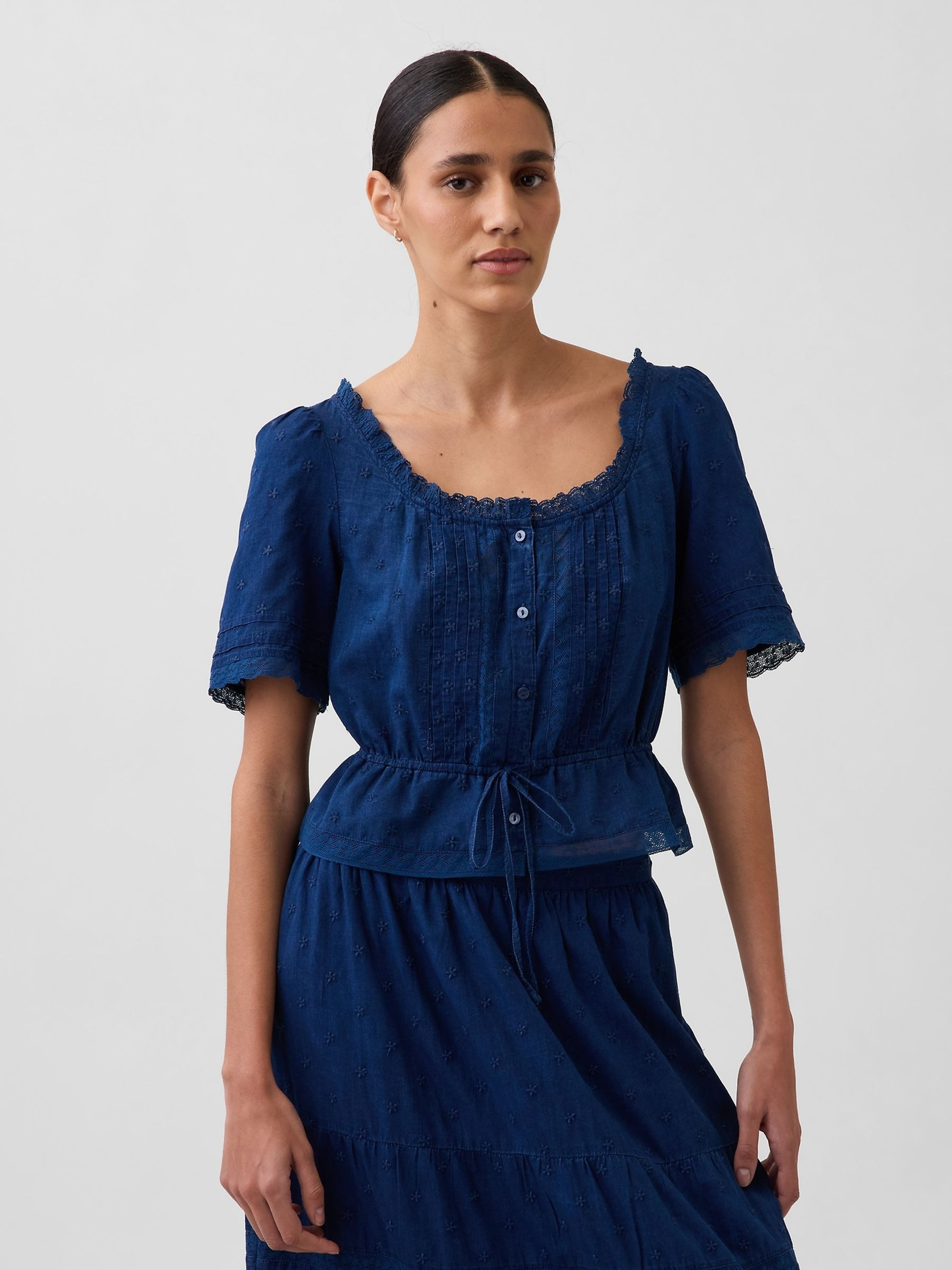 Blue Lace-Trim Peplum Top | Gap | GAP UK
