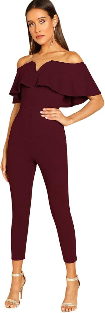 Verdusa Women's Elegant Off Shoulder Ruffle High Waist Long Jumpsuit | Amazon (US)