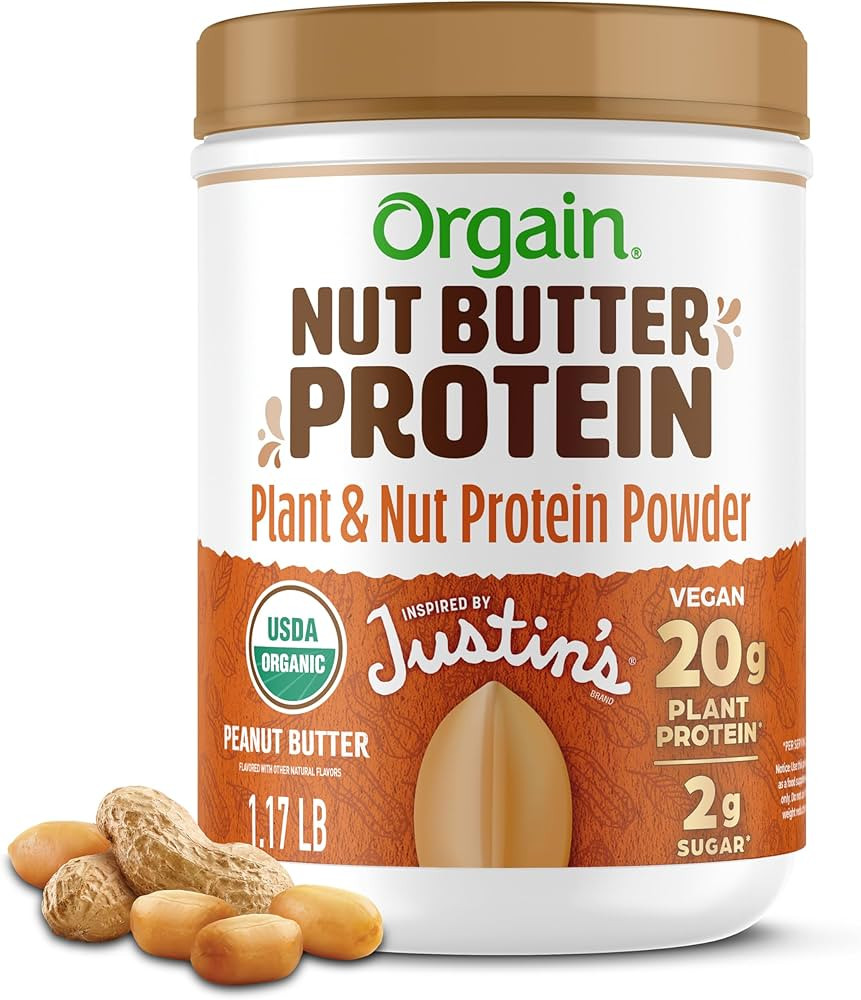 Orgain X Justin's ® Organic Vegan Nut Butter Protein Powder, Peanut Butter- 20g Plant Protein, 2... | Amazon (US)