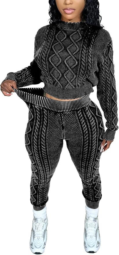 Tcremisa Womens Vintage Pullover Sweater Set 2 Piece Outfits Long Sleeve Cable Knit Tops and Penc... | Amazon (US)