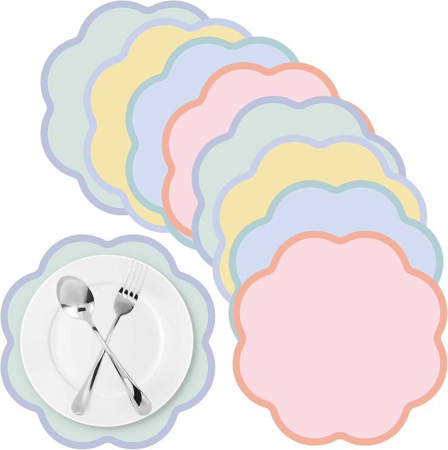 Patelai 48 Pcs Wavy Round Paper Placemats Colorful Pastel Disposable Placemats with Wavy Border f... | Amazon (US)