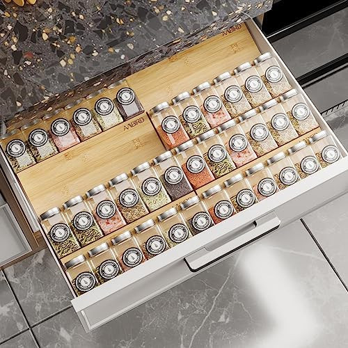 AMBIRD Bamboo Spice Drawer Organizer with Non-slip Mat,4 Tier - 2 Set Jar Spice Rack Tray From 12... | Amazon (US)