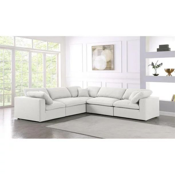 Meridian Furniture Serene Cream Durable Linen Fabric Modular Sectional | Walmart (US)