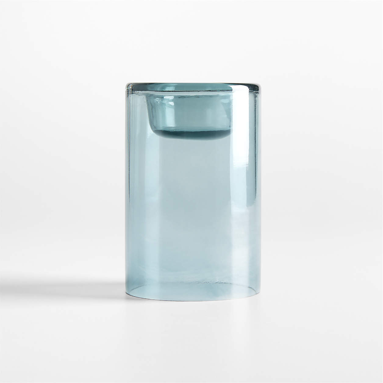 Roche Small Blue Glass Round Tealight Candle Holder 3.5" + Reviews | Crate & Barrel | Crate & Barrel