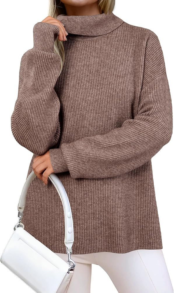 Arach&Cloz Women's Wool Blend Turtleneck Fall Winter Casual Ribbed Oversized Sweater Tops 2025 | Amazon (US)