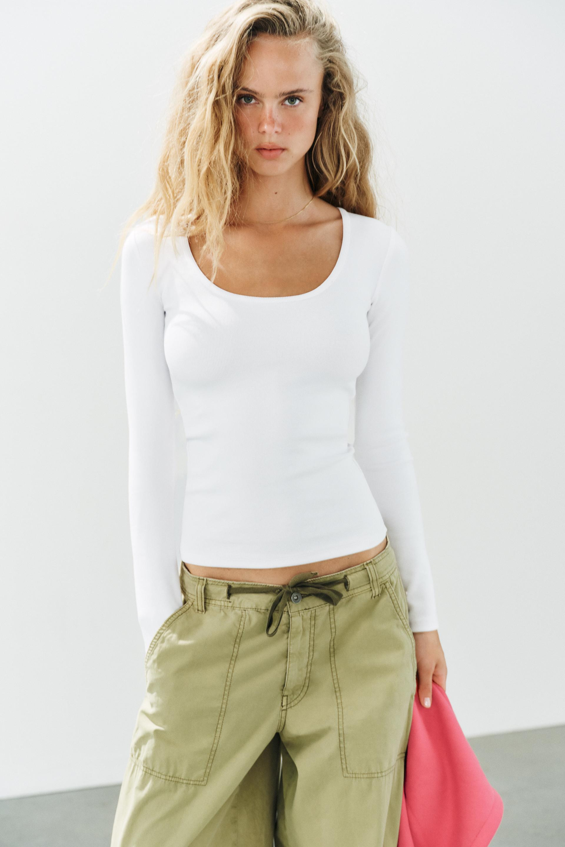 Zara - Rib Crew Neck T-Shirt - White - M - Woman | Zara UK