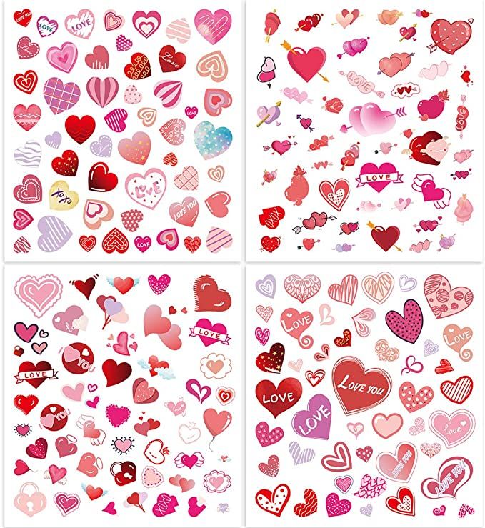 Valentines Stickers for Kids 8 Sheets Valentines Heart Sticker Colorful Valentine's Day Stickers ... | Amazon (US)