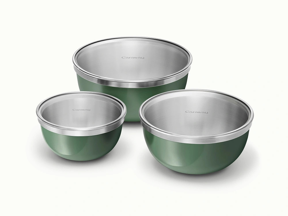 Mixing Bowl Set with Fitted Glass Lids | Non-Toxic Mixing Bowls | Caraway | Caraway