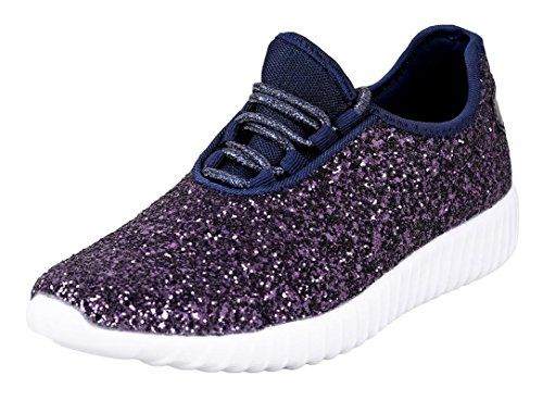 Forever FM74 Women's Lace Up Glitter White Sole Street Sneakers, Color Navy, Size:10 | Amazon (US)