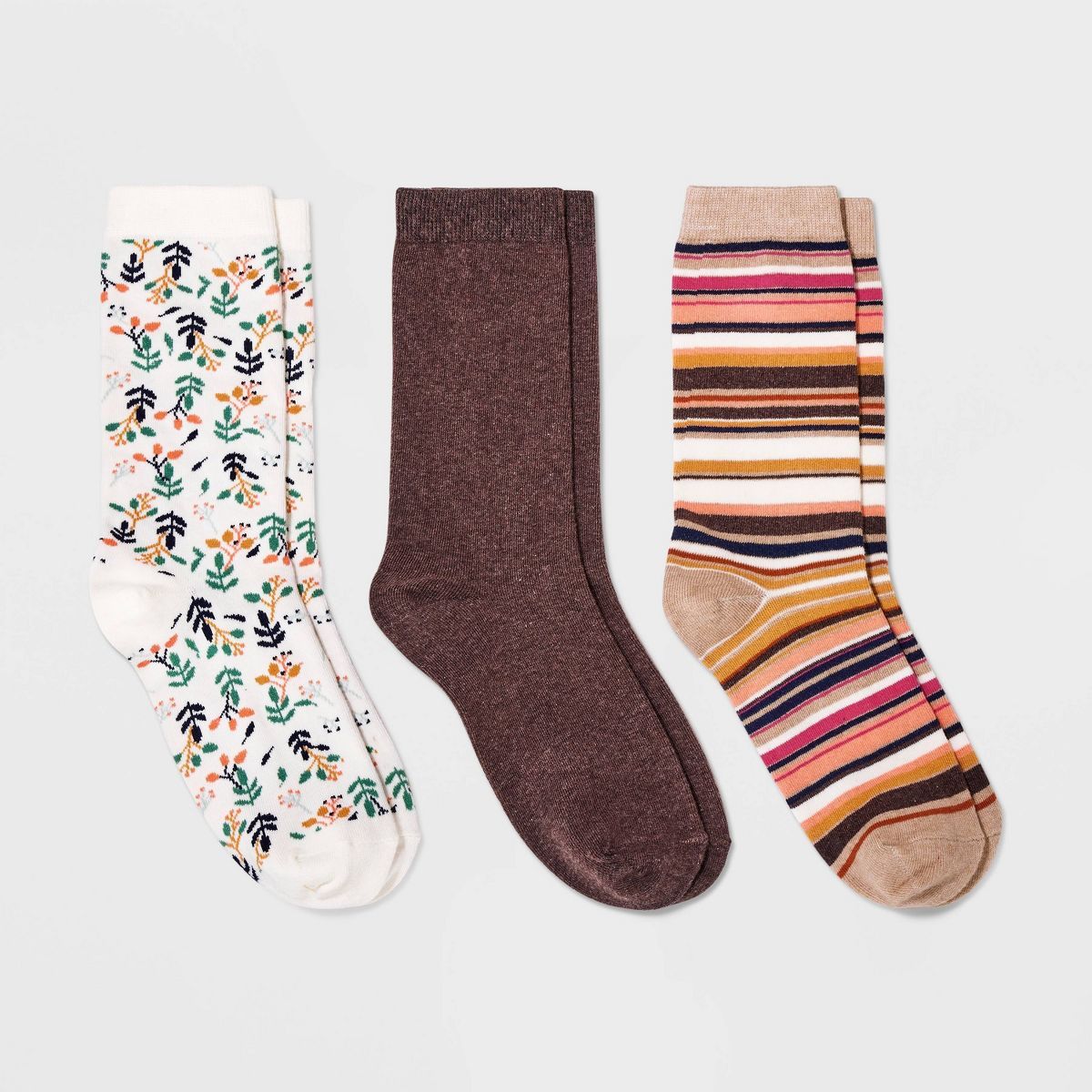 Women's 3pk Summer Berries Crew Socks - A New Day™ Ivory/Brown/Pink 4-10 | Target